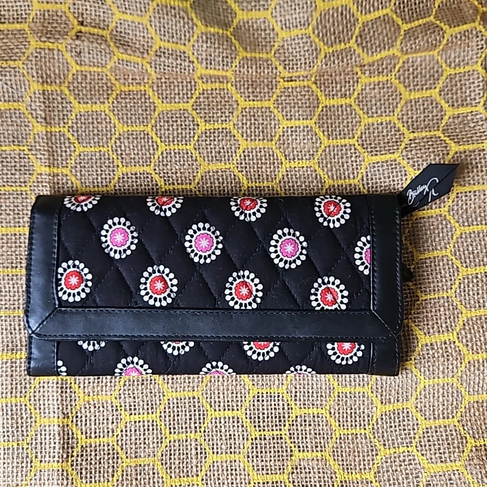 NWOT Vera Bradley Black Quilted Wallet with Red and Pink Accents